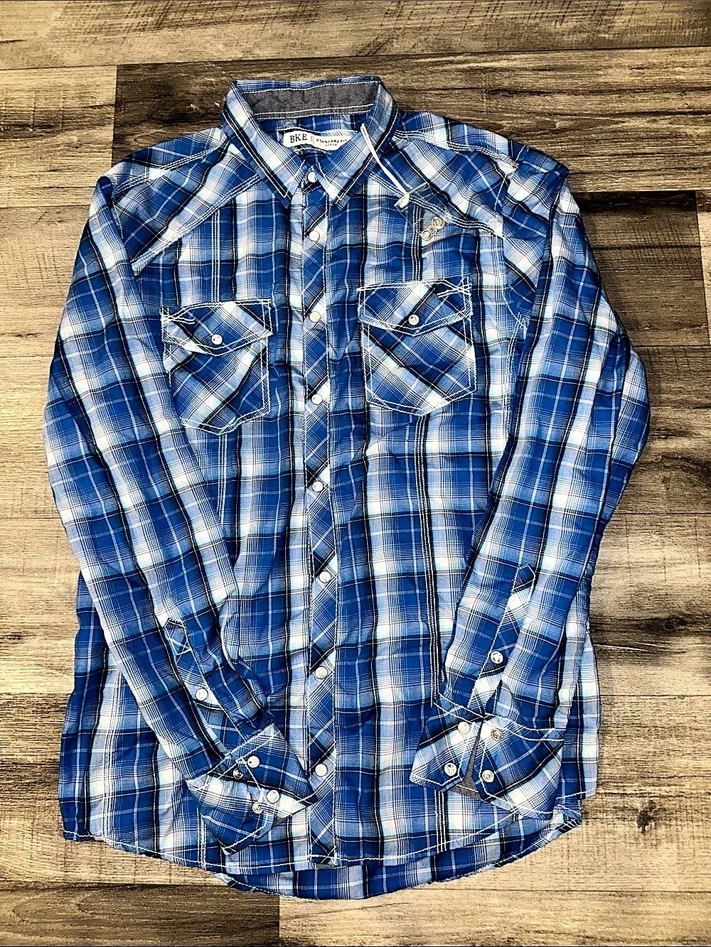 BKE Plaid Standard Shirt Men's Blue & White Plaid Button Down